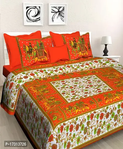 Comfortable Cotton Printed King Bedsheet with 2 Pillow Covers-thumb0