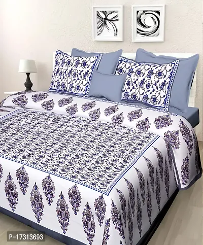 Comfortable Cotton Printed King Bedsheet with 2 Pillow Covers-thumb0