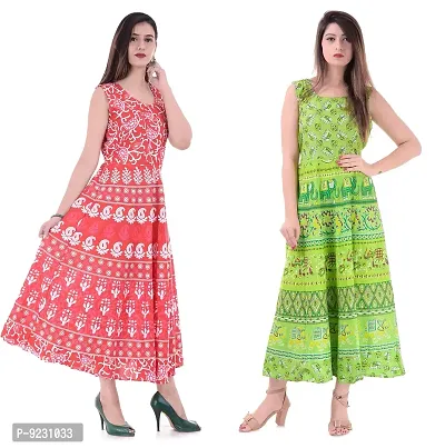 E-WISH BOX Rajasthani Traditional Women's Cotton Maxi Long Dress Jaipuri Printed Dress DN-A51-thumb0