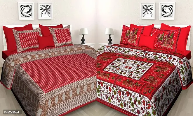 E-WISH BOX - - 100% Cotton Rajasthani Jaipuri King Size Combo Bedsheets Set of 2 Double Bedsheets with 4 Pillow Design no. 4-thumb0