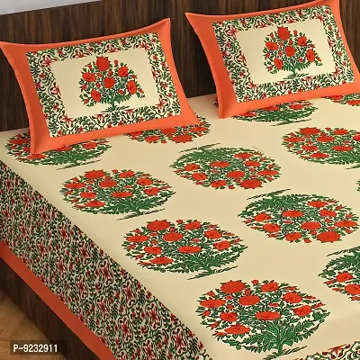 E-WISH BOX#174; 100% Cotton Rajasthani Jaipuri Traditional Floral Print Double Bed Sheet with Pack of 2 Pillow Cover's (230Cm*240Cm) Design No.124