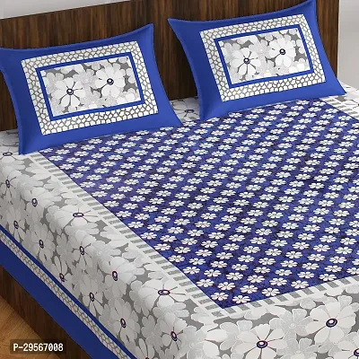 Comfortable Blue Cotton Double 1 Bedsheet + 2 Pillowcovers-thumb0