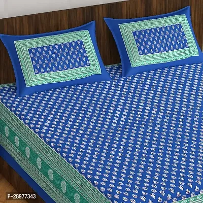 Stylish Blue Cotton Queen Size Bedsheets With 2 Pillowcovers-thumb0