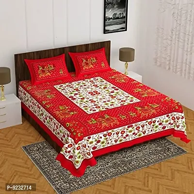 Pure 100% Jaiuri Cotton Double Size Bed Sheet Bandej and Chunri Print with 2 Pillow Cover 144 TC Bandej and Chunri Print A8