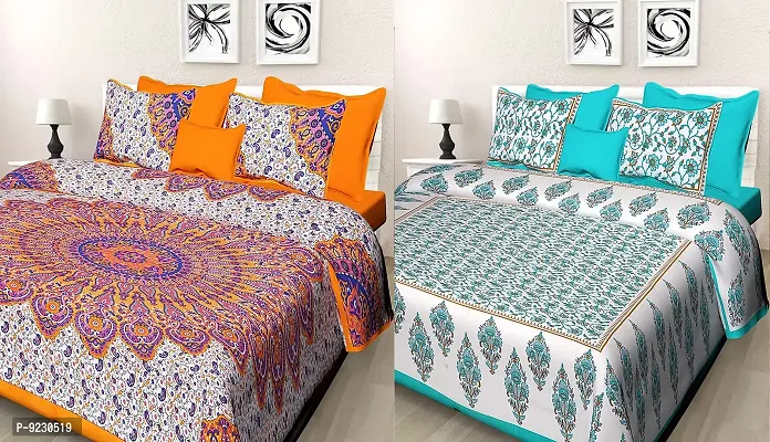 E-WISH BOX - 100% Cotton Rajasthani Combo Jaipuri Traditional King Size Double Bed Bedsheet for King Size Bed with 2 Pillow Cover's - Multicolour Spical Rakhi Offer A-238-thumb0
