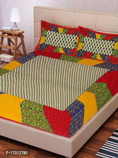 Comfortable Cotton Printed King Bedsheet with 2 Pillow Covers-thumb2