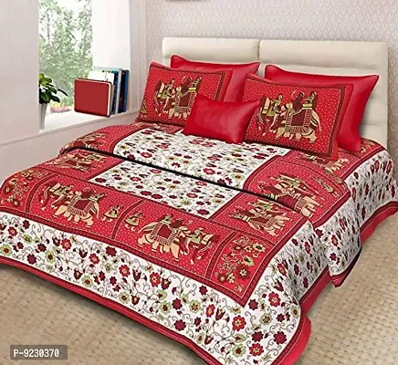 E-WISH BOX 100% Cotton Jaipuri Rajasthani Bedsheets Cotton Double Bed Bedsheet with 2 Pillow Cover _Multi