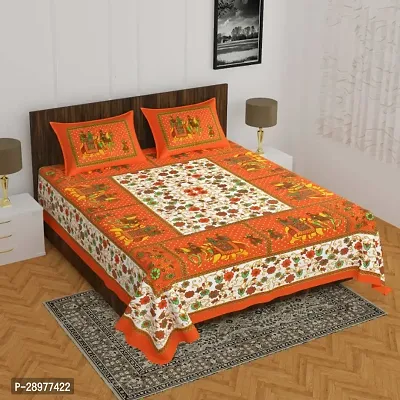 Stylish Orange Cotton Queen Size Bedsheets With 2 Pillowcovers-thumb0