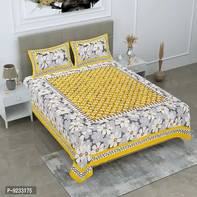 Pure 100% Cotton Double Size Bedsheet for King Size Bed with 2 Pillow Cover