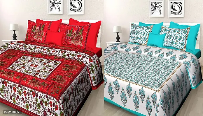 E-WISH BOX - 100% Cotton Rajasthani Combo Jaipuri Traditional King Size Double Bed Bedsheet for King Size Bed with 2 Pillow Cover's - Multicolour Spical Rakhi Offer A-219