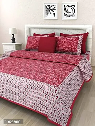 E-WISH BOX Jaipuri Print 100% Cotton Rajasthani Tradition King Size Double Bedsheet with 2 Pillow Cover _Multi