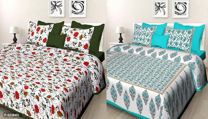 E-WISH BOX - 100% Cotton Rajasthani Combo Jaipuri Traditional King Size Double Bed Bedsheet for King Size Bed with 2 Pillow Cover's - Multicolour Spical Rakhi Offer A-246-thumb0