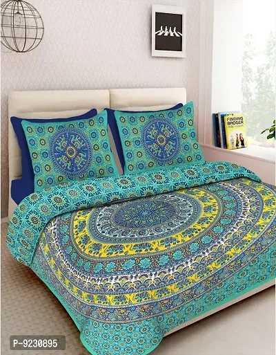 E-WISH BOX Rajasthani Jaipuri Pure Cotton Bedsheet 3D Hand Block Print with 2 Pillow Cover TC - 180, D_A19-thumb0