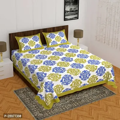 Stylish Blue Cotton Queen Size Bedsheets With 2 Pillowcovers