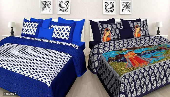E-WISH BOX - 100% Cotton Rajasthani Combo Jaipuri Traditional King Size Double Bed Bedsheet for King Size Bed with 2 Pillow Cover's - Multicolour Spical Rakhi Offer A-274