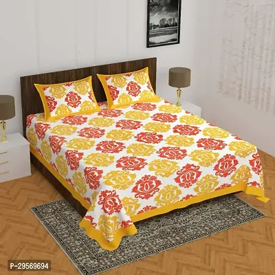 Comfortable Yellow Cotton Flat Double 1 Bedsheet + 2 Pillowcovers-thumb0