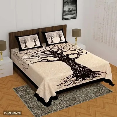 Comfortable Black Cotton Flat Double 1 Bedsheet + 2 Pillowcovers