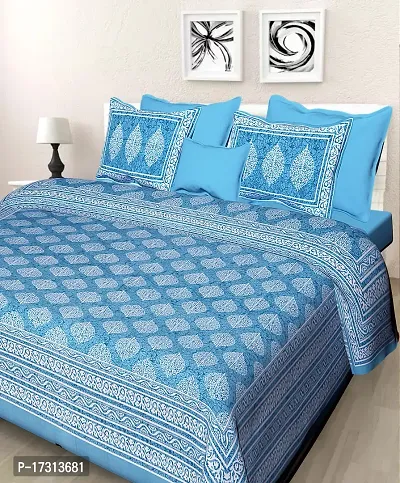 Comfortable Cotton Printed King Bedsheet with 2 Pillow Covers