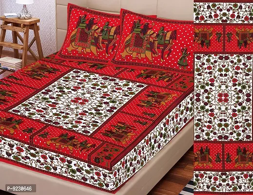 E-WISH BOX 100% Cotton Double BedSheet for Double Bed with 2 Pillow Covers Set, 200 TC, 3D Printed Pattern, Queen Size Bedsheet Series A-38