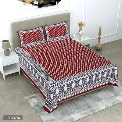 Pure 100% Cotton Double Size Bedsheet for King Size Bed with 2 Pillow Cover