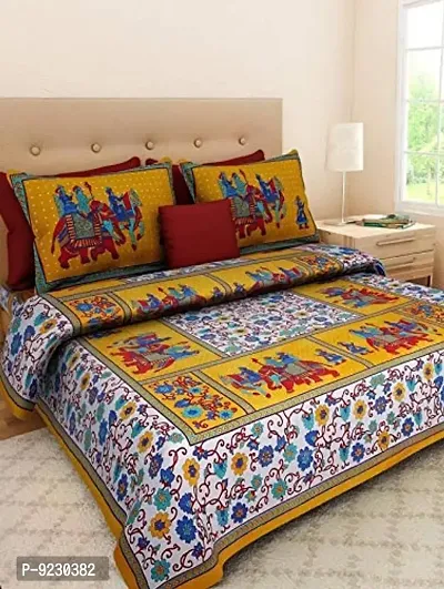 E-WISH BOX 100% Cotton Rajasthani Bedsheets for Double Bed Cotton Double Bedsheet with 2 Pillow Cover _Multi-thumb0