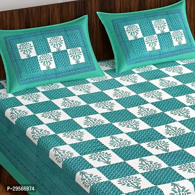 Comfortable Turquoise Cotton Double 1 Bedsheet + 2 Pillowcovers-thumb0