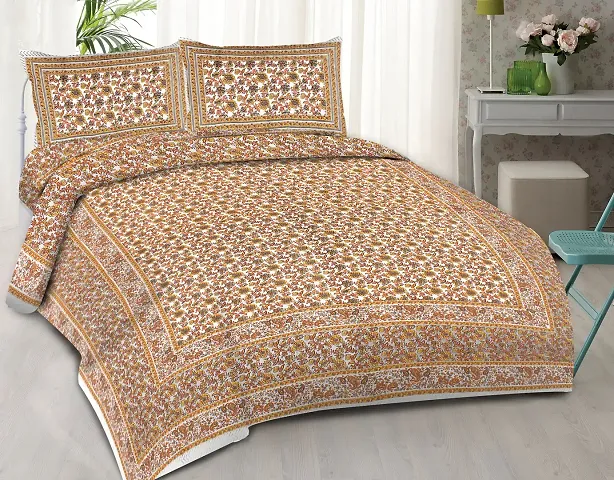 Jaitik Creations Presents Traditional Rajasthani Jaipuri Sanganeri Print King Size Double Bedsheet with 2 Pillow Covers JC_0342