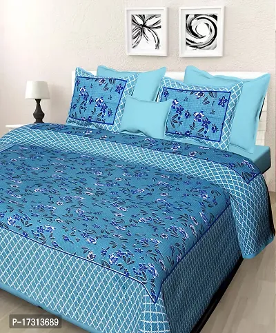 Comfortable Cotton Printed King Bedsheet with 2 Pillow Covers-thumb0