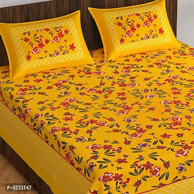 E-WISH BOX#174; 100% Cotton Rajasthani Jaipuri Traditional Floral Print Double Bed Sheet with Pack of 2 Pillow Cover's (230Cm*240Cm) Design No.106
