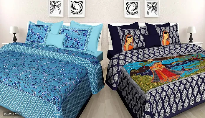 E-WISH BOX - 100% Cotton Rajasthani Combo Jaipuri Traditional King Size Double Bed Bedsheet for King Size Bed with 2 Pillow Cover's - Multicolour Spical Rakhi Offer A-296-thumb0