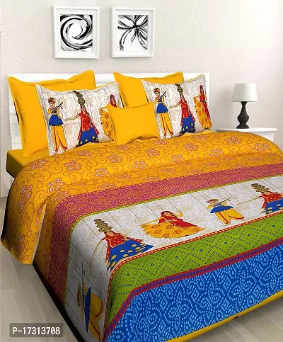 Comfortable Cotton Printed King Bedsheet with 2 Pillow Covers