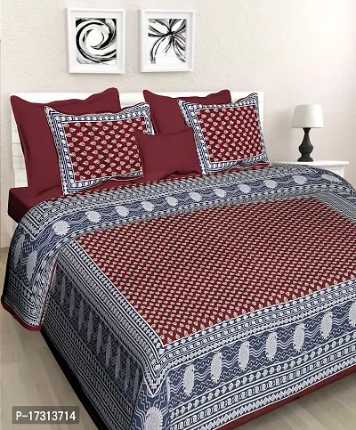 Comfortable Cotton Printed King Bedsheet with 2 Pillow Covers-thumb0