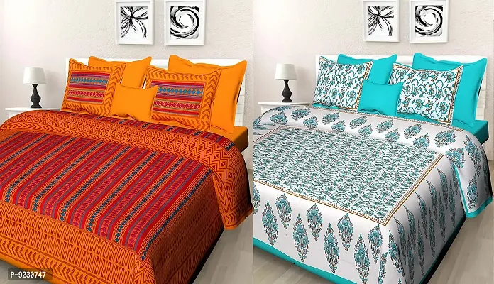E-WISH BOX - 100% Cotton Rajasthani Combo Jaipuri Traditional King Size Double Bed Bedsheet for King Size Bed with 2 Pillow Cover's - Multicolour Spical Rakhi Offer A-226