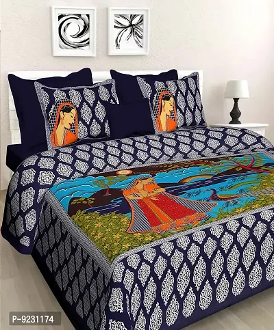 E-WISH BOX Rajasthani Jaipuri Pure Cotton Bedsheet 3D Hand Block Print with 2 Pillow Cover TC - 180, D_A73-thumb0