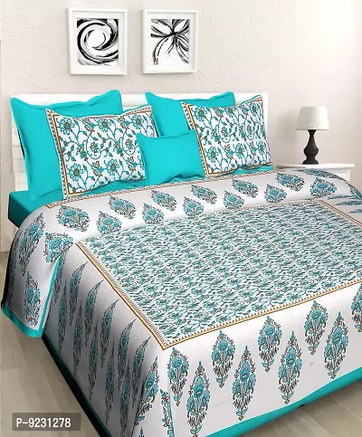 E-WISH BOX - 100% Cotton Rajasthani Combo Jaipuri Traditional King Size Double Bed Bedsheet for King Size Bed with 2 Pillow Cover's - Multicolour Spical Rakhi Offer A-262-thumb2