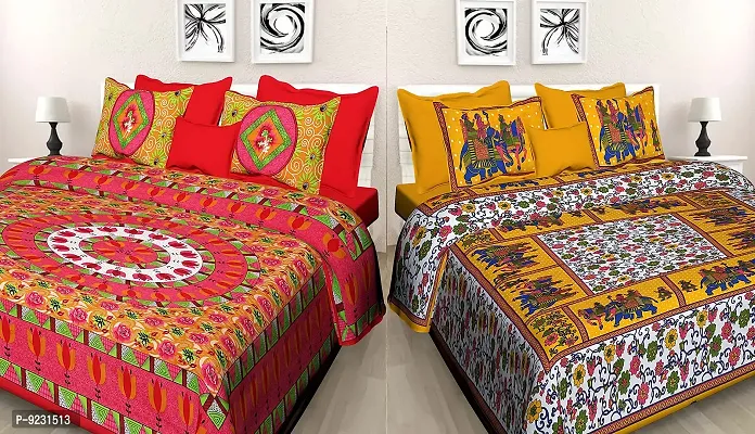 E-WISH BOX - 100% Cotton Rajasthani Combo Jaipuri Traditional King Size Double Bed Bedsheet for King Size Bed with 2 Pillow Cover's - Multicolour Spical Rakhi Offer A-189