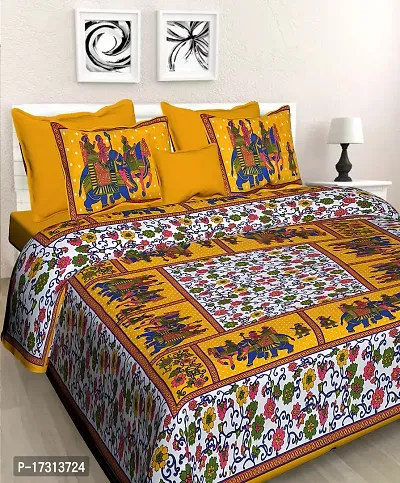 Comfortable Cotton Printed King Bedsheet with 2 Pillow Covers