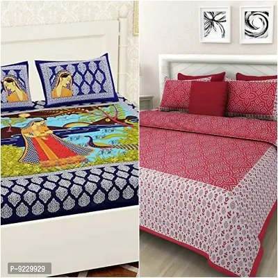 E-WISH BOX Cotton Jaipuri Rajasthani Floral Print 2 Double Bedsheet with 4 Pillow Cover