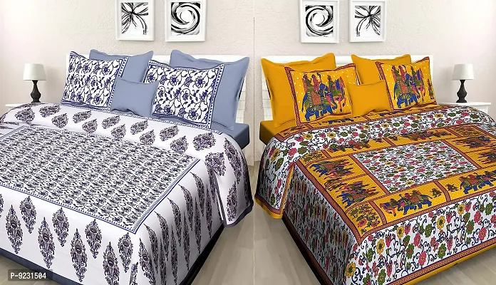 E-WISH BOX - 100% Cotton Rajasthani Combo Jaipuri Traditional King Size Double Bed Bedsheet for King Size Bed with 2 Pillow Cover's - Multicolour Spical Rakhi Offer A-190-thumb0