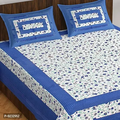 E-WISH BOX#174; 100% Cotton Rajasthani Jaipuri Traditional Floral Print Double Bed Sheet with Pack of 2 Pillow Cover's (230Cm*240Cm) Design No.45