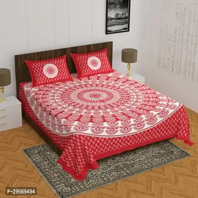 Comfortable Red Cotton Flat Double 1 Bedsheet + 2 Pillowcovers-thumb0