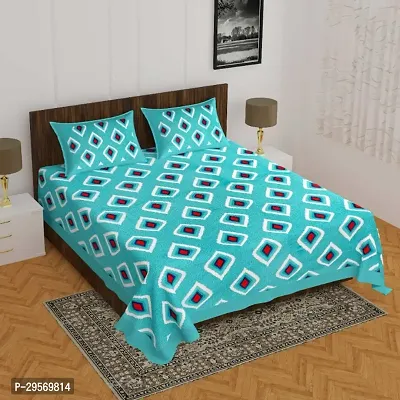 Comfortable Turquoise Cotton Flat Double 1 Bedsheet + 2 Pillowcovers-thumb0