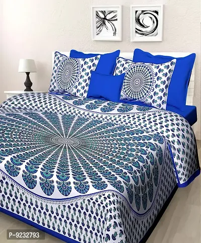 E-Wish Box _RAJSTHANI Jaipuri Traditional SANGANERI Print 144 Thread Count Cotton Double Size BEDSHEET with Two Pillow Cover ( Jaipuri Bedsheet)