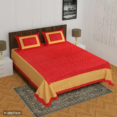 Stylish Red Cotton Queen Size Bedsheets With 2 Pillowcovers-thumb0