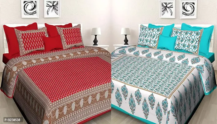 E-WISH BOX - 100% Cotton Rajasthani Combo Jaipuri Traditional King Size Double Bed Bedsheet for King Size Bed with 2 Pillow Cover's - Multicolour Spical Rakhi Offer A-257