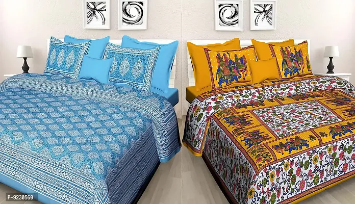 E-WISH BOX - 100% Cotton Rajasthani Combo Jaipuri Traditional King Size Double Bed Bedsheet for King Size Bed with 2 Pillow Cover's - Multicolour Spical Rakhi Offer A-181