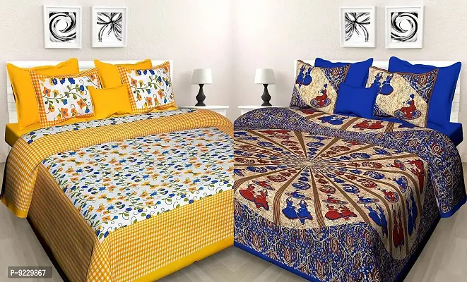 E-WISH BOX - - 100% Cotton Rajasthani Jaipuri King Size Combo Bedsheets Set of 2 Double Bedsheets with 4 Pillow Design no. 135-thumb0