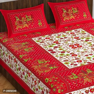Comfortable Multicoloured Cotton Printed Double 1 Bedsheet + 2 Pillowcovers-thumb0