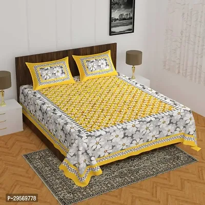 Comfortable Yellow Cotton Flat Double 1 Bedsheet + 2 Pillowcovers