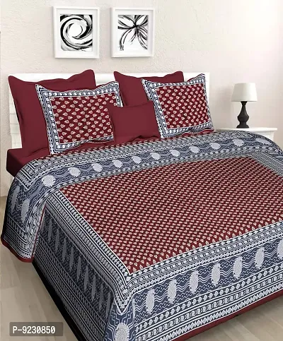 E-WISH BOX 100% Cotton Rajasthani Jaipuri Traditional King Size Double Bed Bedsheet with 2 Pillow Covers - Multi Spical Rakhi Offer 03-thumb0